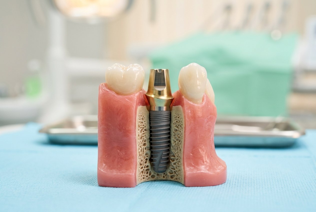Dental implant structure model at Dedicated Dentistry Clinic Hadapsar